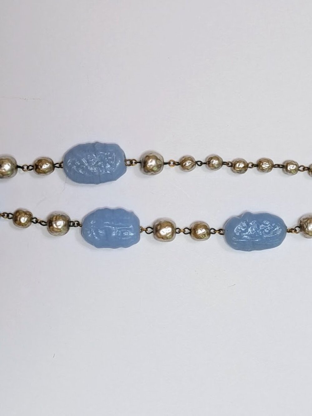 Vintage Miriam Haskell Blue Glass Baroque Pearl Necklace Bird Clasp - Picture 4 of 9